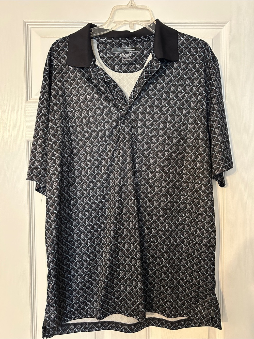Greg Norman Play Dry Black Geometric Short-sleeve Polo